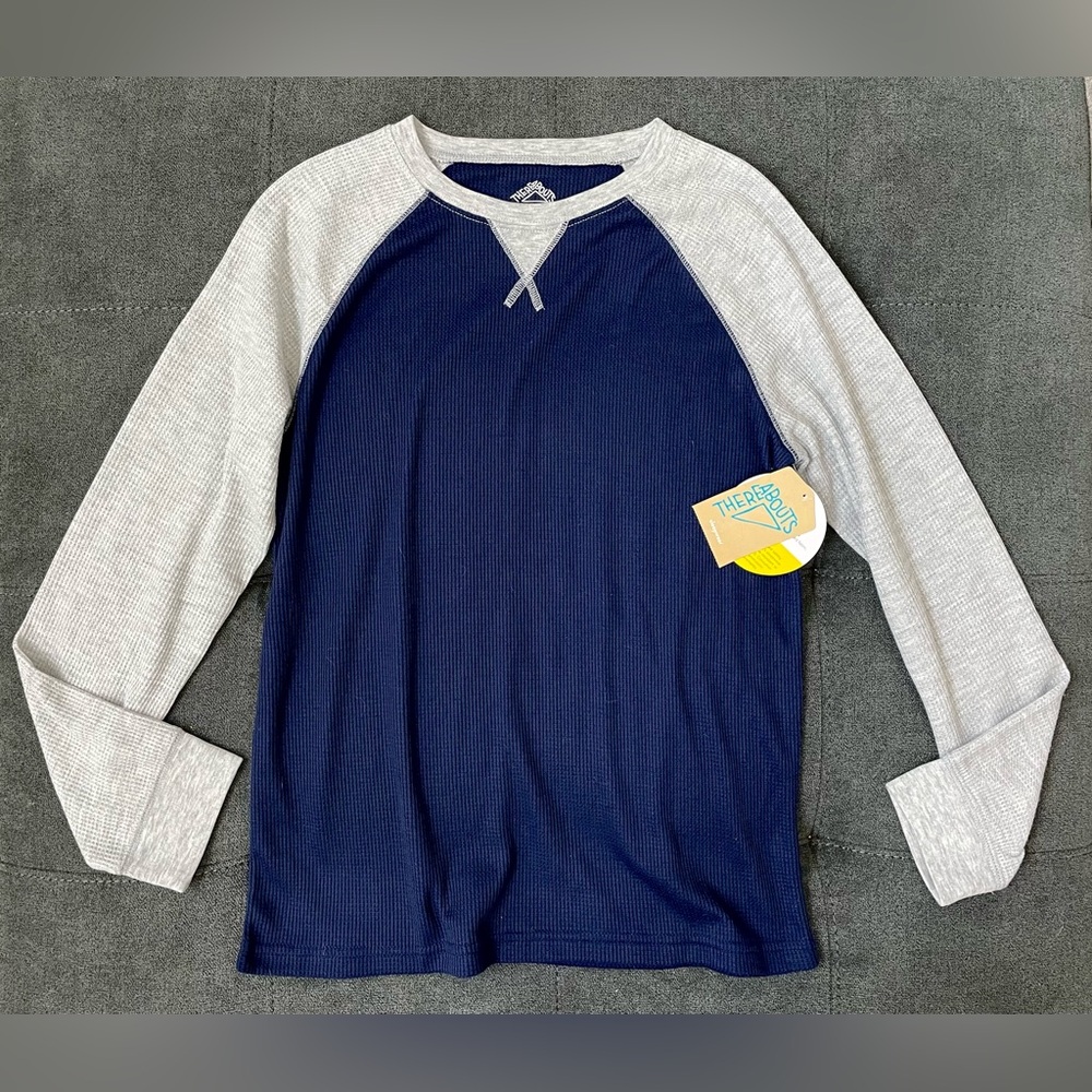 Navy and Gray Kids Raglan PJ Thermal Long Shirt NEW